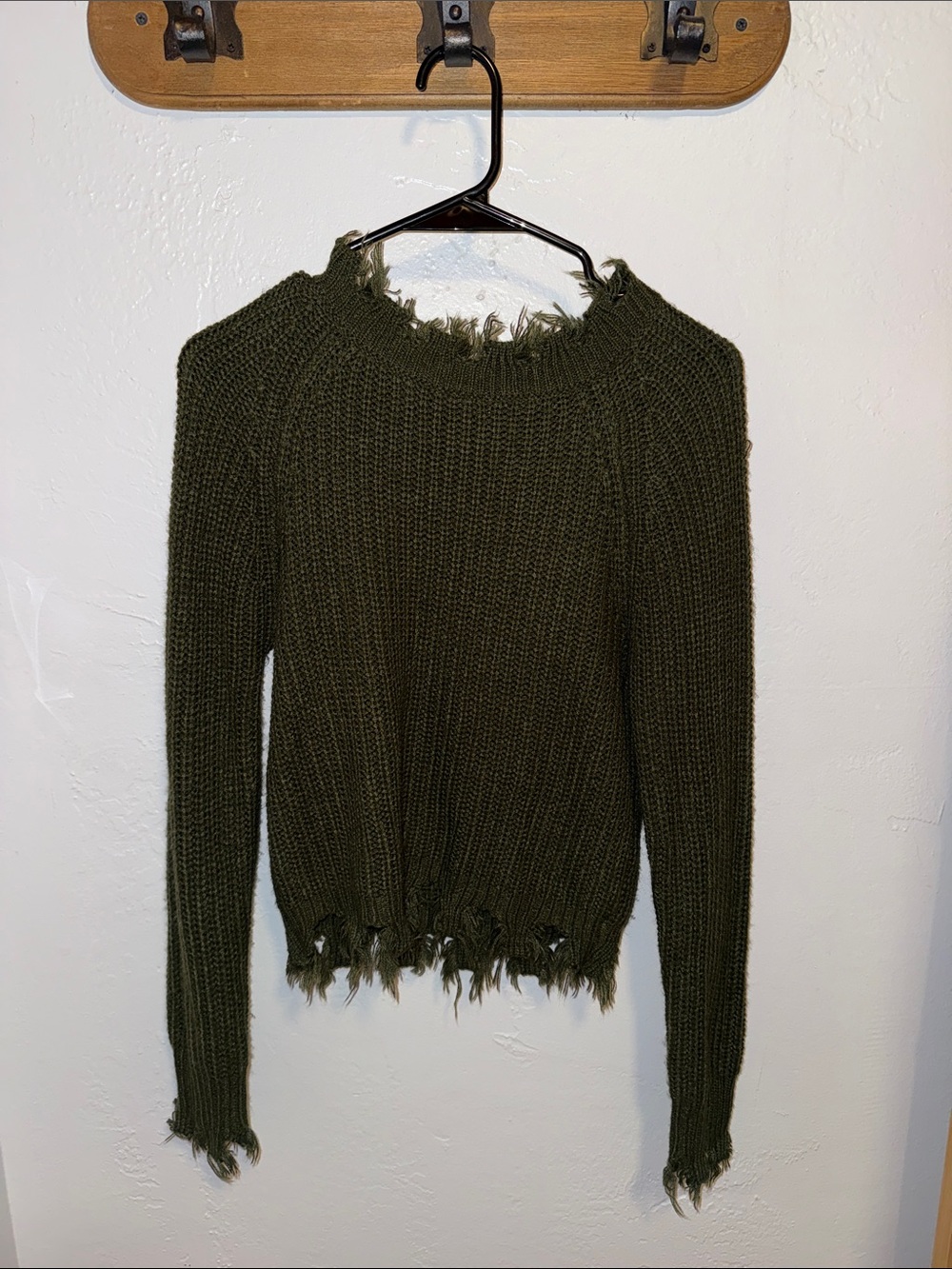 Frayed Edge Olive Green Crewneck Sweater